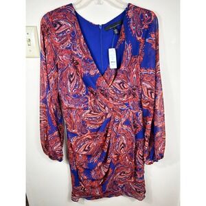 NWT $180 WHBM White House Black Market Mia Paisley Faux Wrap Mini Dress Size 6